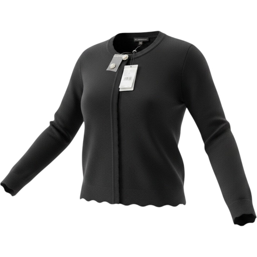 Adrianna Papell Cardigan XL Black Pearl Button Scalloped Crew Neck
